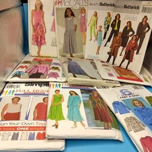 Vintage Sewing Pattern Lot Butterick McCalls Simplicity Plus Size Dresses...